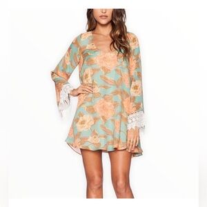 Show Me Your MuMu Portabella Crochet Mini Dress Magnolia Print, Boho, festival